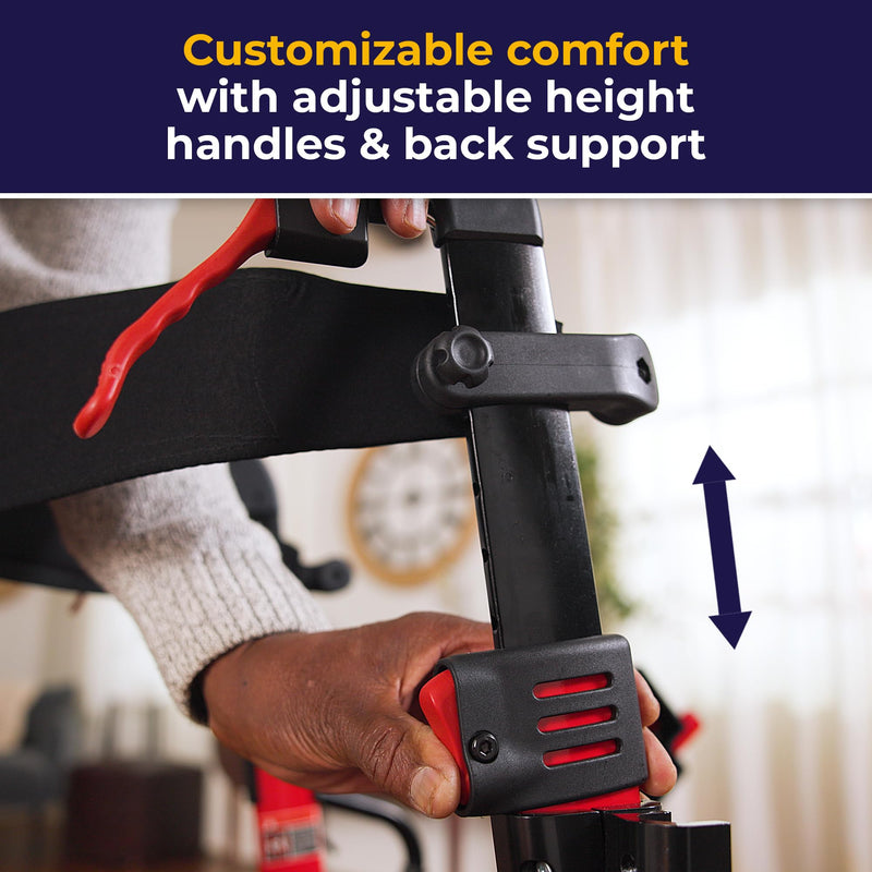 Drive Medical Nitro Dual Function Transport Wheelchair and Rollator Rolling Walker Combo with Hand Activated Brakes and Back Support, Red