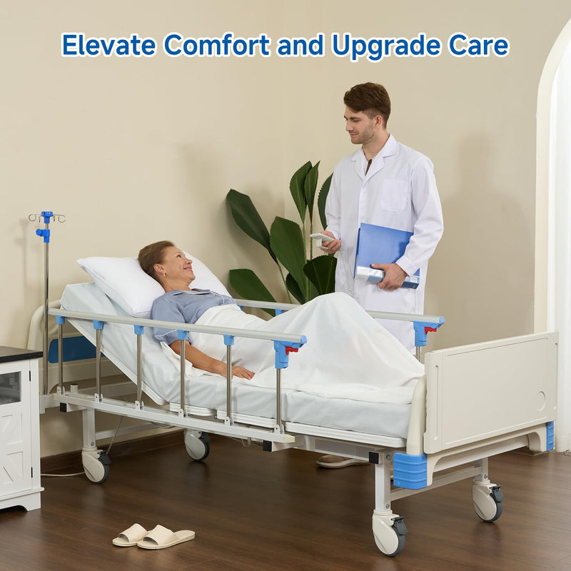 Real Relax Premium 3 Function Full Electric Hospital Bed (with Mattress & IV Pole), Premium Medical Hospital Beds, with Locking Casters, Motor.