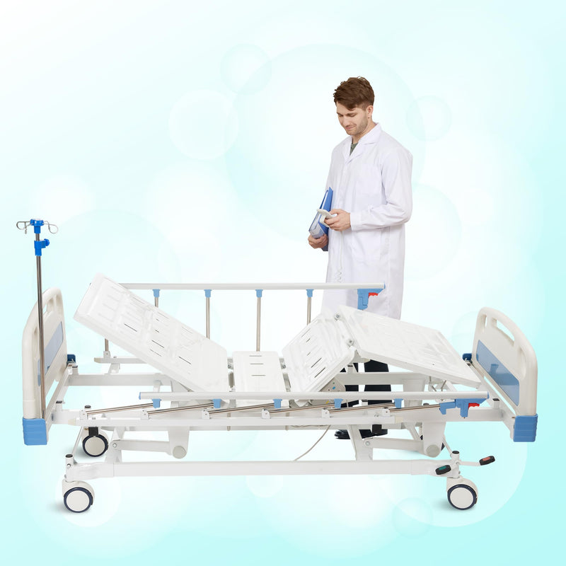Real Relax Premium 3 Function Full Electric Hospital Bed (with Mattress & IV Pole), Premium Medical Hospital Beds, with Locking Casters, Motor.
