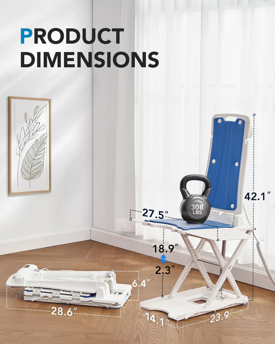 HUANUO 2-in-1 Electric Chair Lift for Elderly – Floor Lift & IP68 Waterproof Bath Lift for Tub, Foldable, 308 lbs Capacity, Remote Control, Height Adjustable 2.3"-18.9", for Fall Recovery & Home Care