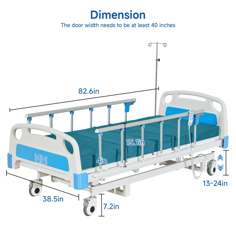 Real Relax Premium 3 Function Full Electric Hospital Bed (with Mattress & IV Pole), Premium Medical Hospital Beds, with Locking Casters, Motor.