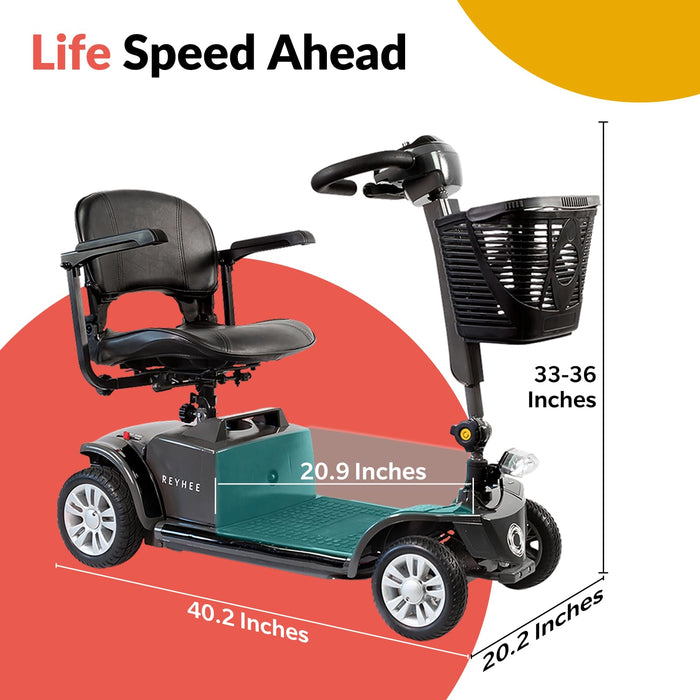 Reyhee Cruiser Powered Folding Mobility Scooters with Lengthened Legroom, 3.75MPH Max Speed & 15 Miles Range, 180W Electric Scooter for Adults Seniors with Height-Adjustable Seat (Black)