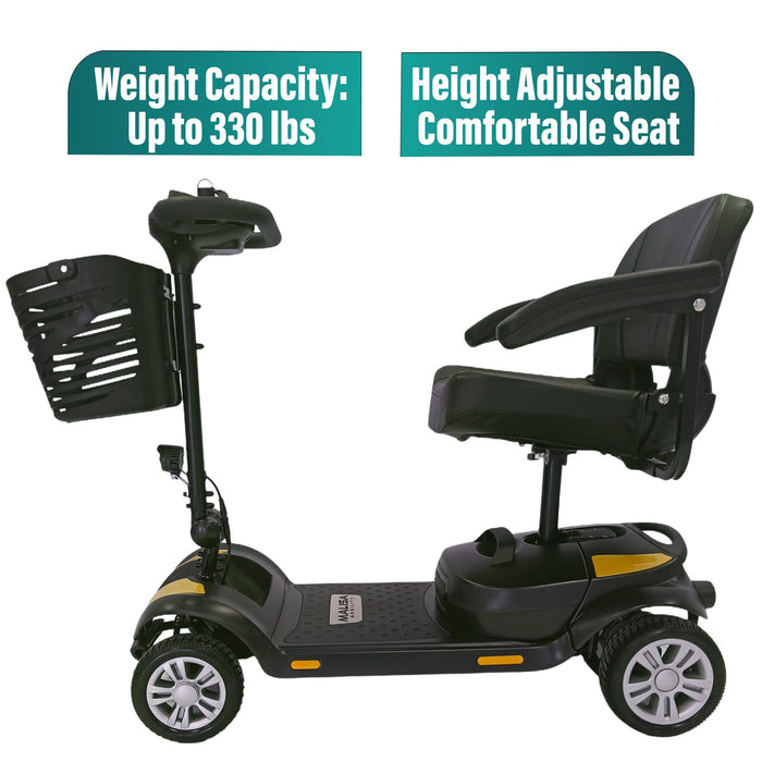MALISA Mobility Scooters for Adults, Powered Mobility Scooter for Seniors with Seat, Long Range Mobility Scooter, 330 lbs Weight Capacity, 4 Wheel Power Motorized Scooter (Gold, 30 Miles)