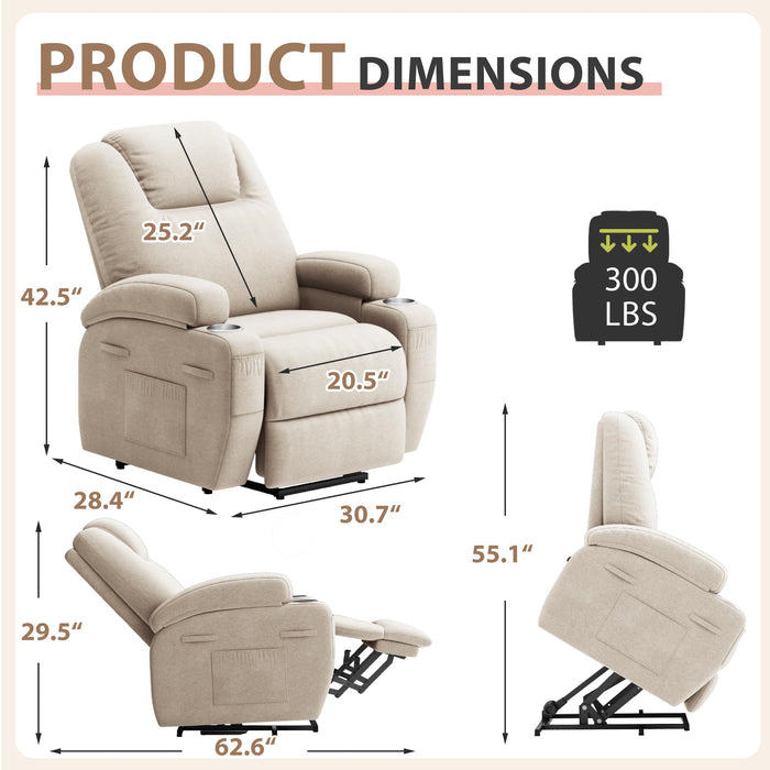 Flamaker Power Lift Recliner Chair with Massage Ergonomic Recliner Chair for Elderly People, Single Sofa with Cup Holders, Side Pockets