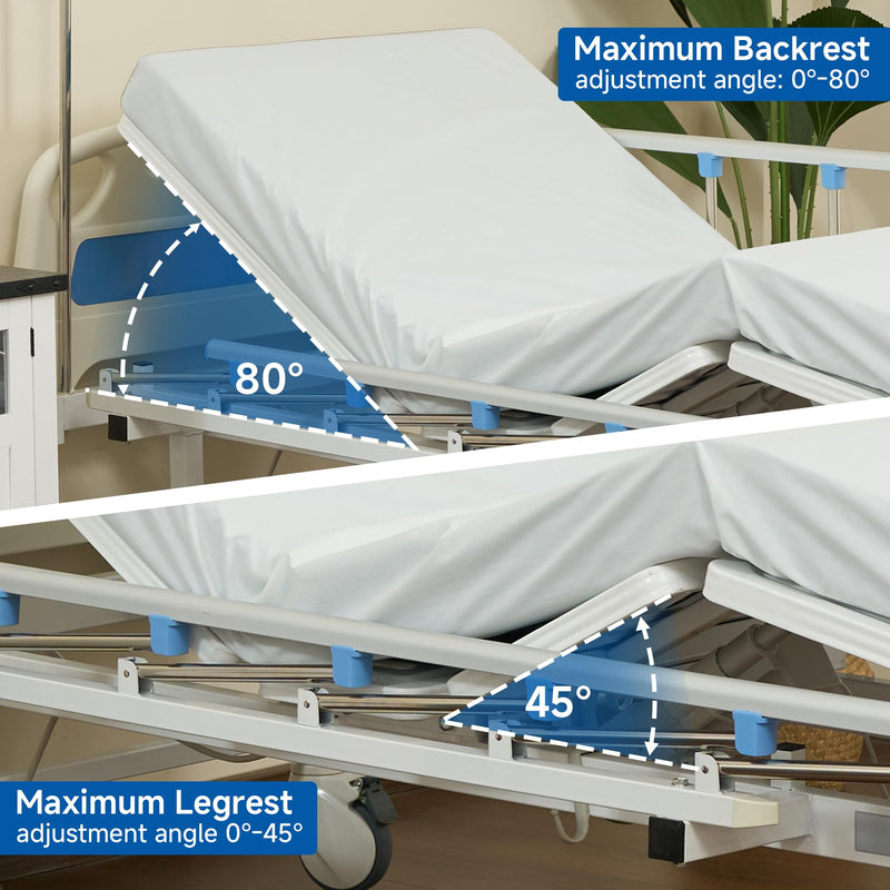 Real Relax Premium 3 Function Full Electric Hospital Bed (with Mattress & IV Pole), Premium Medical Hospital Beds, with Locking Casters, Motor.