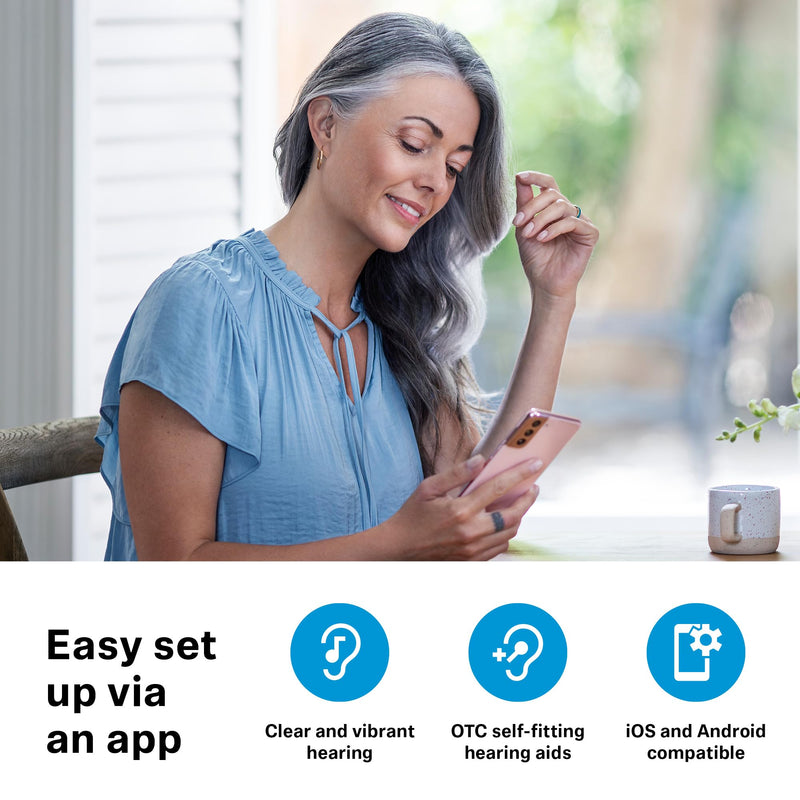 Sennheiser All-Day Clear Bluetooth Hearing Aids - OTC Hearing Aids with Bluetooth - Self-Fitting, Programmable Sound - FDA Cleared - Light Grey