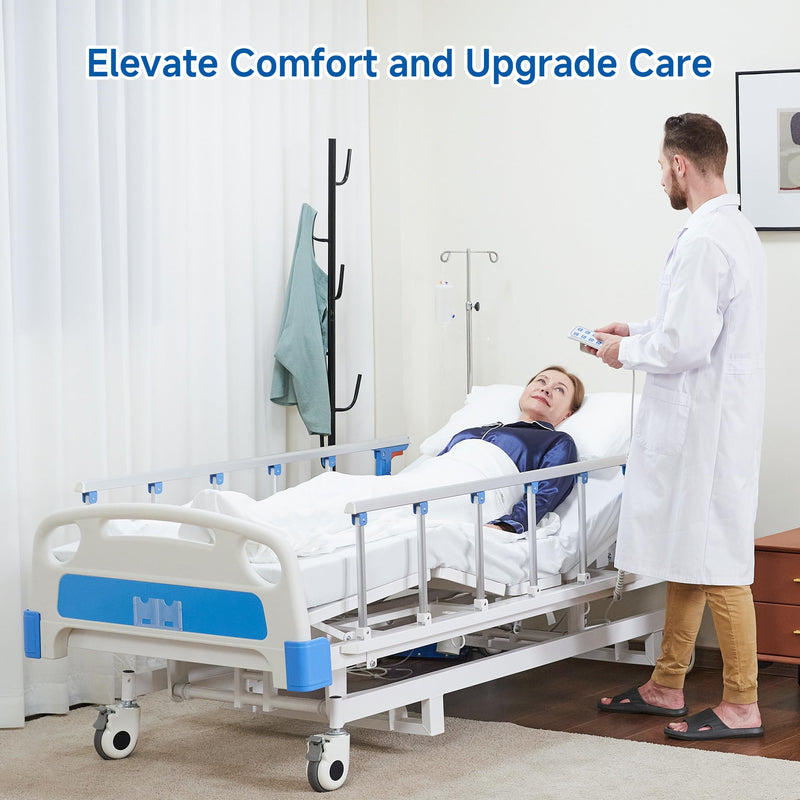Real Relax Premium 3 Function Full Electric Hospital Bed (with Mattress & IV Pole), Premium Medical Hospital Beds, with Locking Casters, Motor.