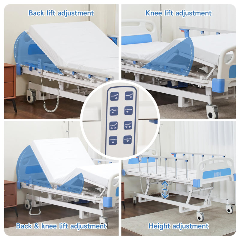 Real Relax Premium 3 Function Full Electric Hospital Bed (with Mattress & IV Pole), Premium Medical Hospital Beds, with Locking Casters, Motor.