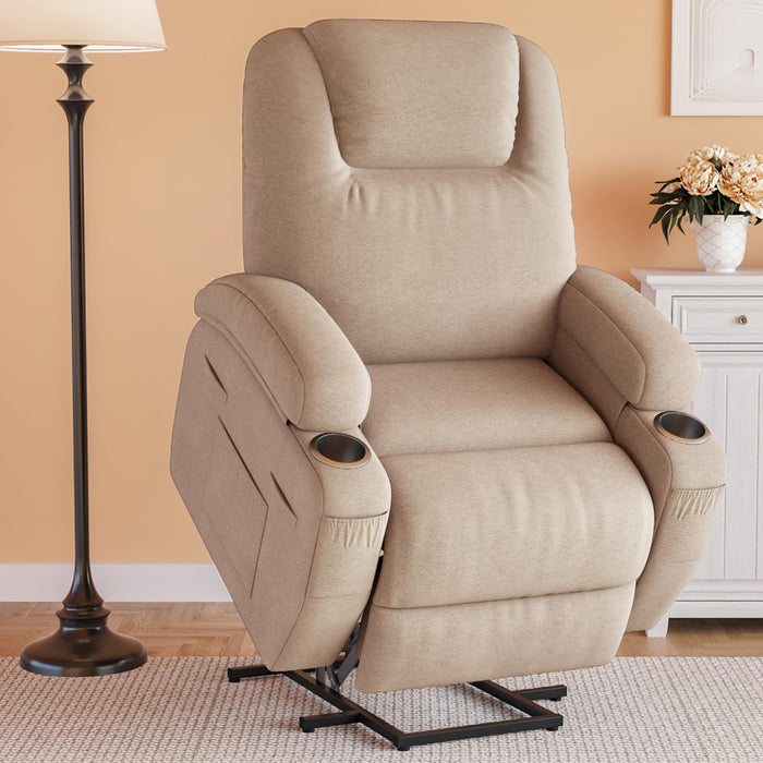 Flamaker Power Lift Recliner Chair with Massage Ergonomic Recliner Chair for Elderly People, Single Sofa with Cup Holders, Side Pockets