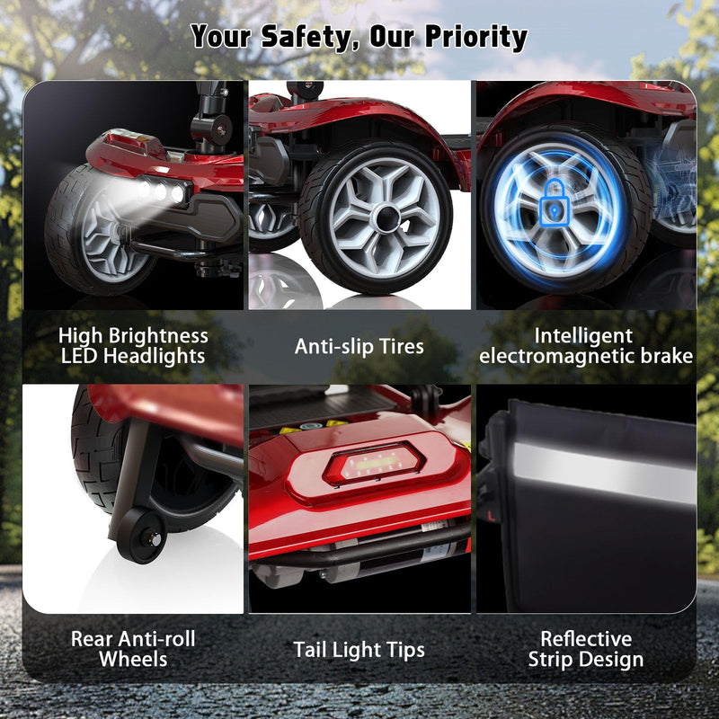 Hassky 4-Wheel Lightweight Folding Mobility Scooters for Seniors, 22-Mile Range Powered Mobility Scooter for Adults All Terrain Motorized Scooter for Travel with 2 Detachable Batteries & Charger