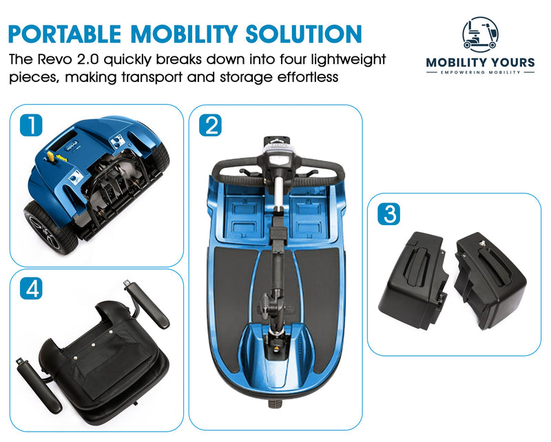Pride Mobility Revo 3 Wheel Heavy Duty Mobility Scooter + Rear Storage Pod, Cell Phone Holder, Rear Basket, 400 Lbs Weight Capacity, CTS Suspension, 20" Wide Seat, LED Lights, Warranty (Blue)