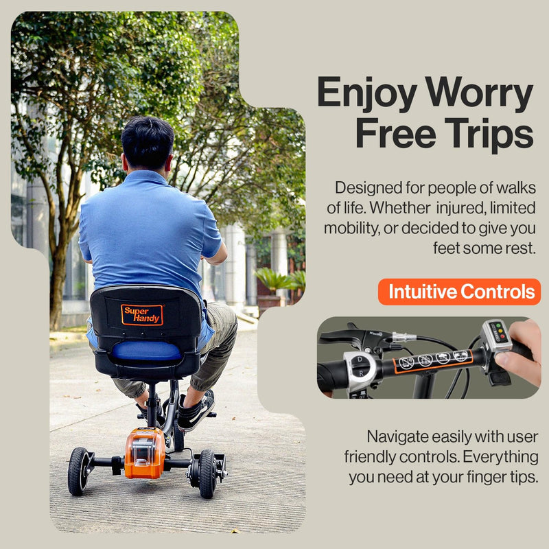 SuperHandy Passport Mobility Scooter for Adults- Foldable, 3 Wheel, Airline Travel Friendly - 13 Mile Range, Includes 2 Removable 44.4V Lithium-ion Batteries & Charger (275 Lbs)