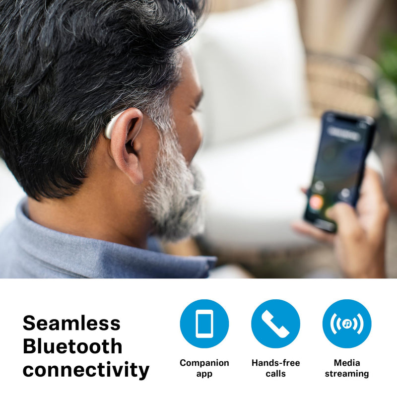 Sennheiser All-Day Clear Bluetooth Hearing Aids - OTC Hearing Aids with Bluetooth - Self-Fitting, Programmable Sound - FDA Cleared - Light Grey