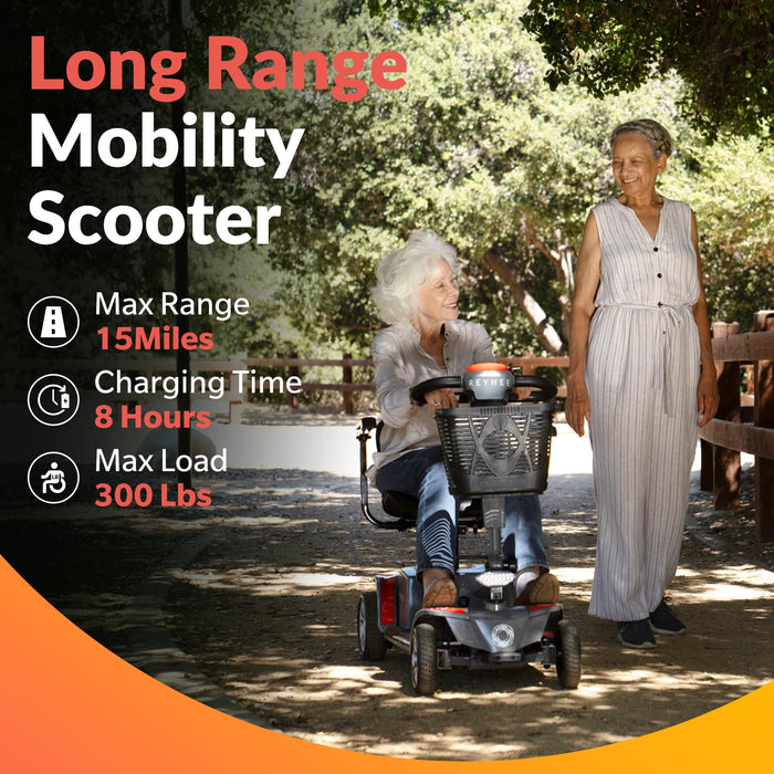 Reyhee Cruiser Powered Folding Mobility Scooters with Lengthened Legroom, 3.75MPH Max Speed & 15 Miles Range, 180W Electric Scooter for Adults Seniors with Height-Adjustable Seat (Black)