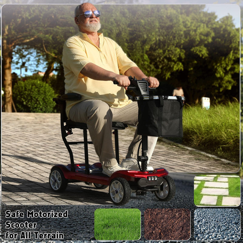 Hassky 4-Wheel Lightweight Folding Mobility Scooters for Seniors, 22-Mile Range Powered Mobility Scooter for Adults All Terrain Motorized Scooter for Travel with 2 Detachable Batteries & Charger