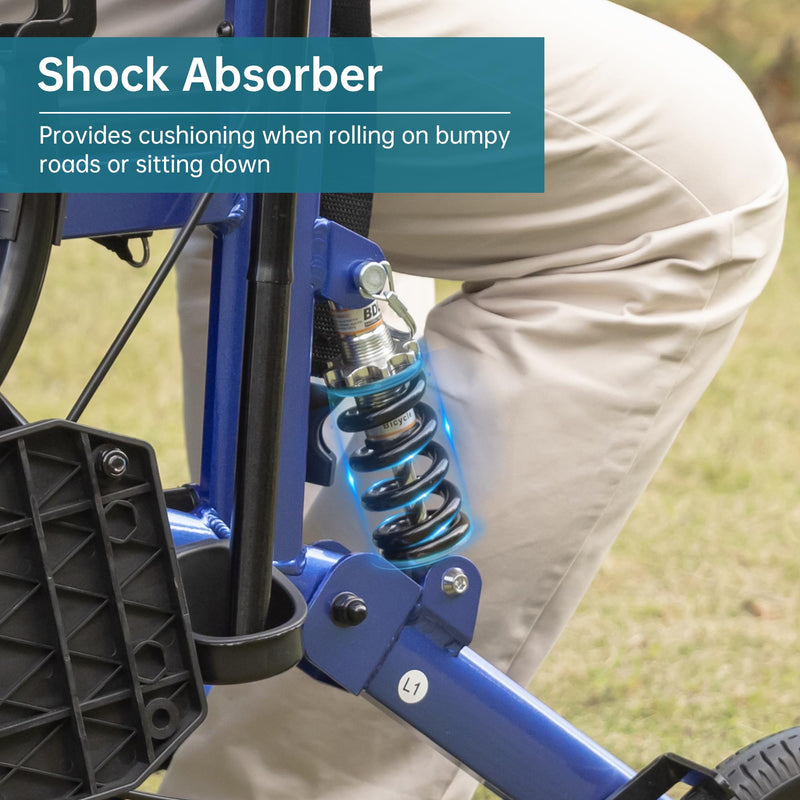 ELENKER Rollator Walker Transport Wheelchair Combo with Shock Absorber, 2 in 1 Rolling Walker with Seat, All Terrain Wheels for Seniors, Red