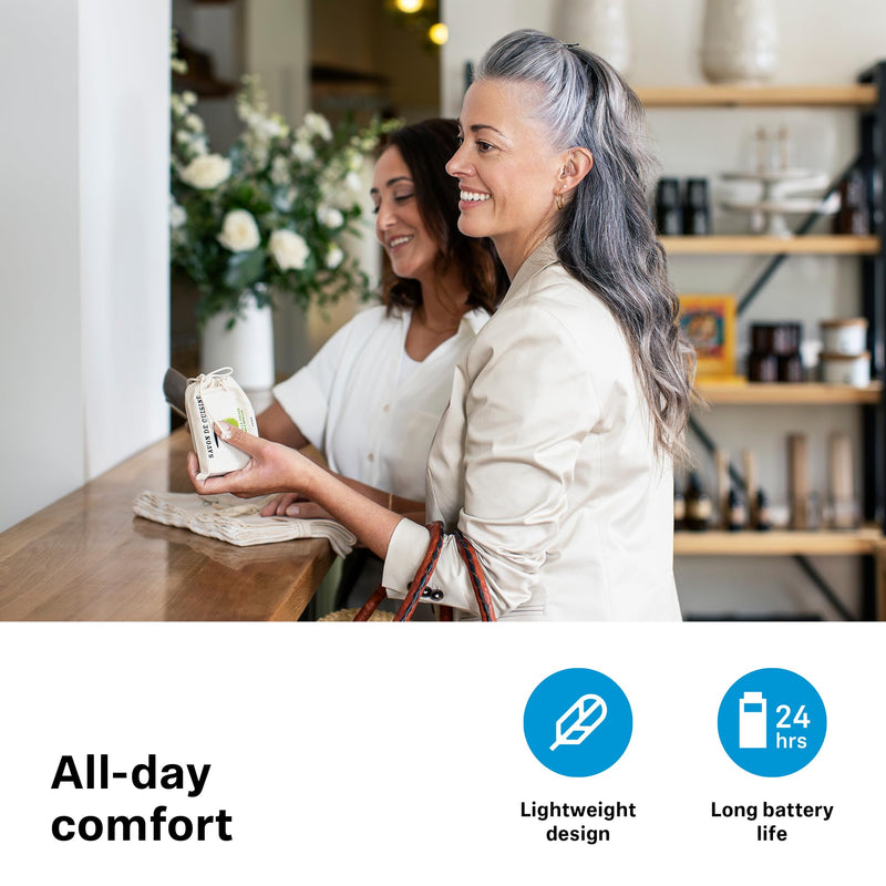 Sennheiser All-Day Clear Bluetooth Hearing Aids - OTC Hearing Aids with Bluetooth - Self-Fitting, Programmable Sound - FDA Cleared - Light Grey