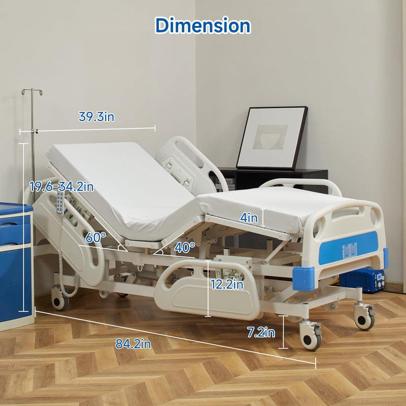 Real Relax Premium 3 Function Full Electric Hospital Bed (with Mattress & IV Pole), Premium Medical Hospital Beds, with Locking Casters, Motor.