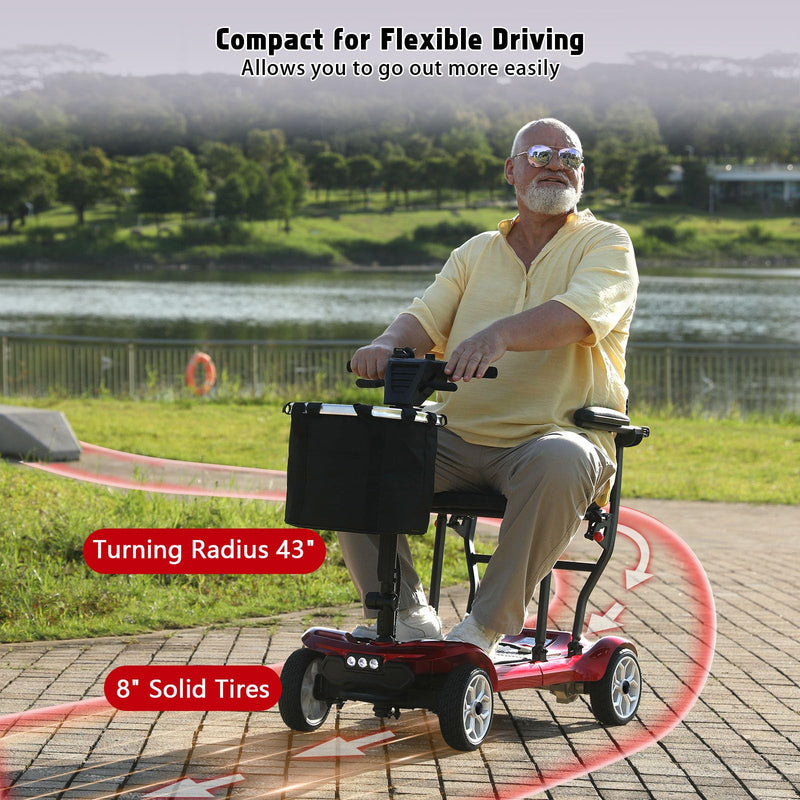 Hassky 4-Wheel Lightweight Folding Mobility Scooters for Seniors, 22-Mile Range Powered Mobility Scooter for Adults All Terrain Motorized Scooter for Travel with 2 Detachable Batteries & Charger