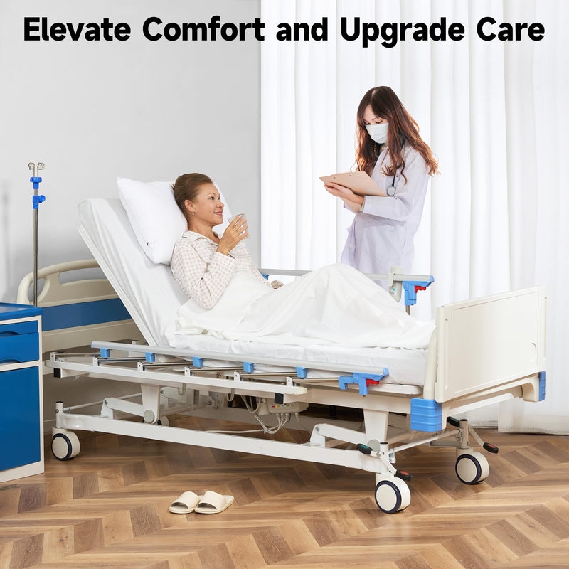 Real Relax Premium 3 Function Full Electric Hospital Bed (with Mattress & IV Pole), Premium Medical Hospital Beds, with Locking Casters, Motor.