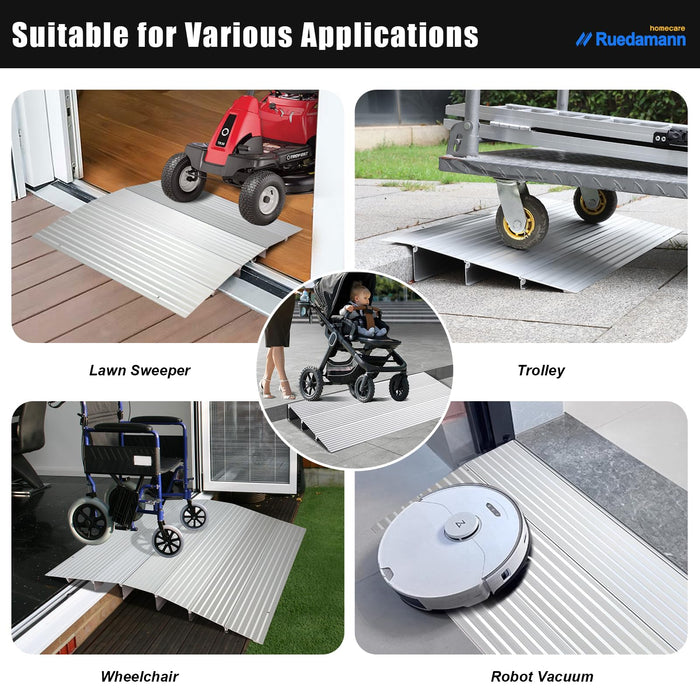 Ruedamann 2" Rise Bridge Threshold Ramp, 34" Wide Modular Aluminum Entry Ramp, Adjustable Wheelchair Ramp, 800Lbs Capacity, Transition Door Ramps for Sliding Door, Patio Door, Scooters, Power Chairs