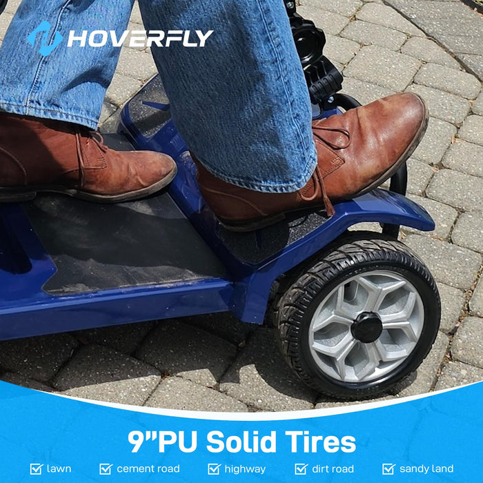 Hoverfly T4 Mobility Scooter, 4-Wheel Mobility Scooter for Adults - 12.4 Miles Range, 3.7 mph, Smart Safety Features, Removed Battery, Rotating Swivel Seat, Headlight, Basket, Charger Included Blue