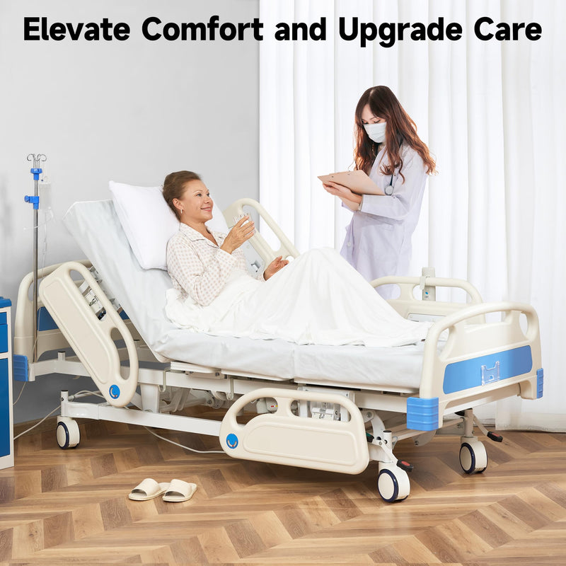 Real Relax Premium 3 Function Full Electric Hospital Bed (with Mattress & IV Pole), Premium Medical Hospital Beds, with Locking Casters, Motor.