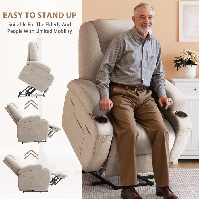 Flamaker Power Lift Recliner Chair with Massage Ergonomic Recliner Chair for Elderly People, Single Sofa with Cup Holders, Side Pockets