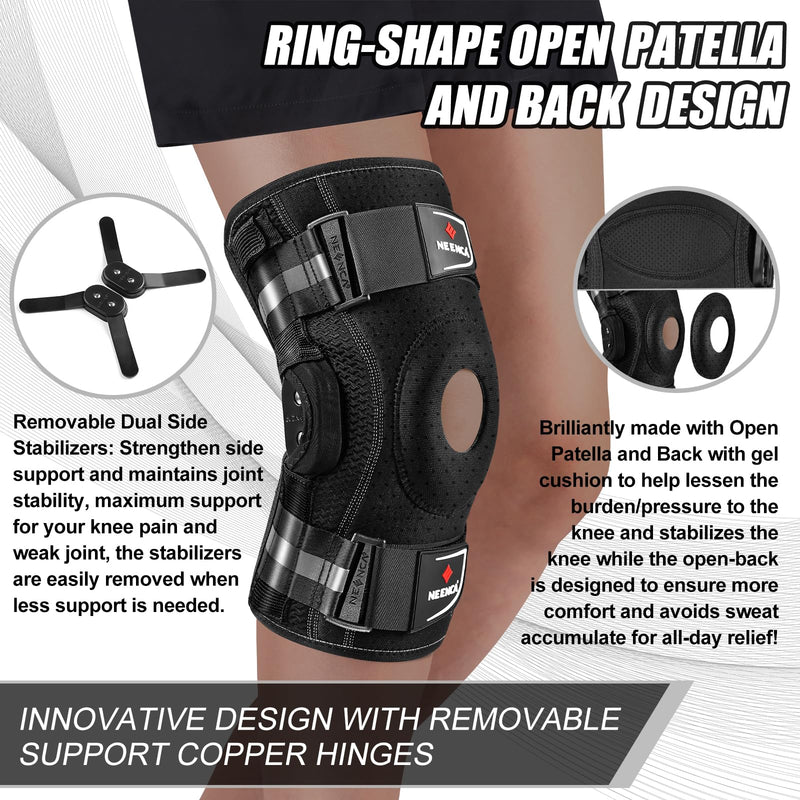 NEENCA Professional Knee Brace for Knee Pain, Hinged Knee Support with Removable Dual Side Stabilizers, Strong Stability for Joint Pain Relief, Arthritis, Meniscus Tear, ACL, PCL, MCL, Runner, Workout