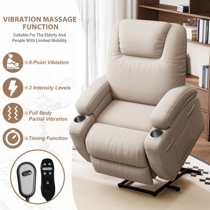 Flamaker Power Lift Recliner Chair with Massage Ergonomic Recliner Chair for Elderly People, Single Sofa with Cup Holders, Side Pockets