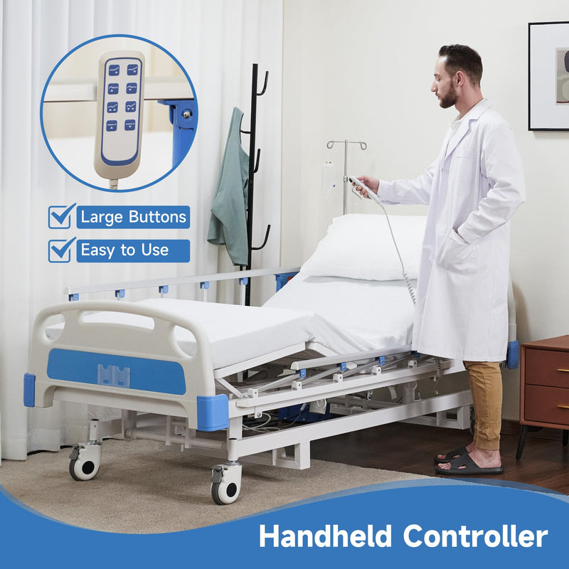 Real Relax Premium 3 Function Full Electric Hospital Bed (with Mattress & IV Pole), Premium Medical Hospital Beds, with Locking Casters, Motor.