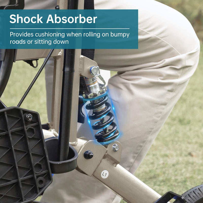 ELENKER Rollator Walker Transport Wheelchair Combo with Shock Absorber, 2 in 1 Rolling Walker with Seat, All Terrain Wheels for Seniors, Red