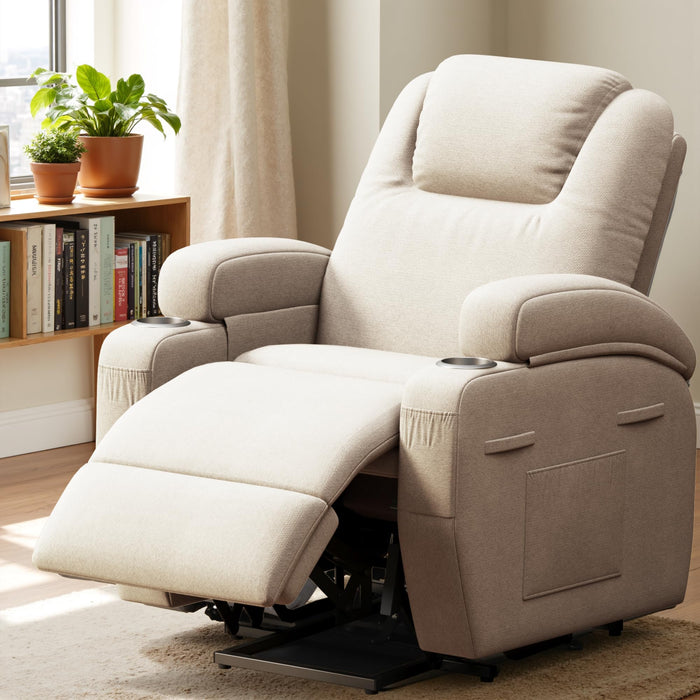 Flamaker Power Lift Recliner Chair with Massage Ergonomic Recliner Chair for Elderly People, Single Sofa with Cup Holders, Side Pockets