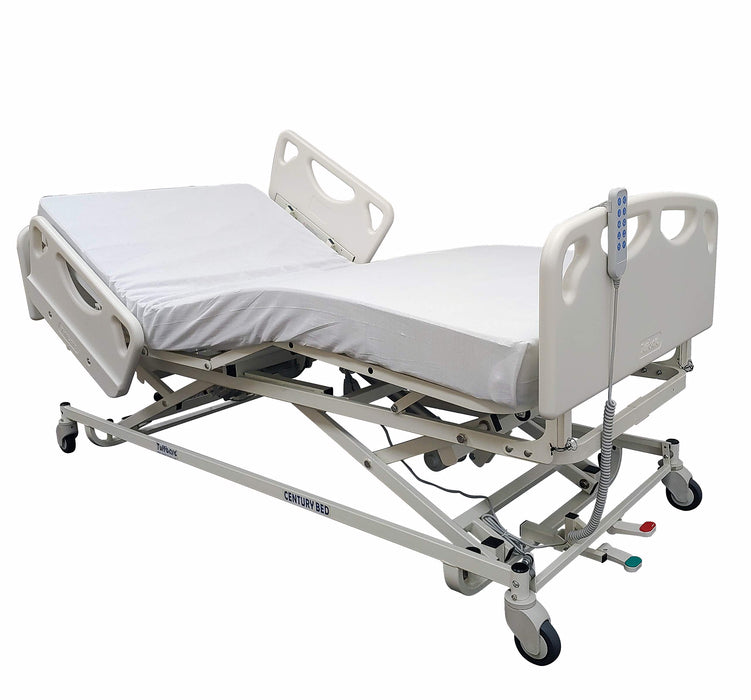 Tuffcare Century Hospital Bed, 5 Function Full Electric Long Term Care Low Bed with High Density Foam Mattress & Half Rail Package (36" W x 80" L) 600lbs Weight Limit