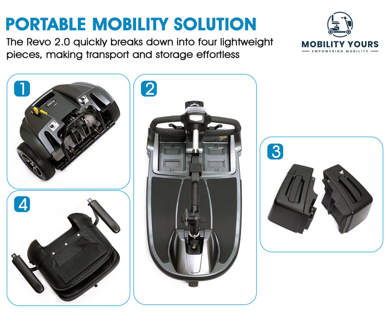 Pride Mobility Revo 3 Wheel Heavy Duty Mobility Scooter + Rear Storage Pod, Cell Phone Holder, Rear Basket, 400 Lbs Weight Capacity, CTS Suspension, 20" Wide Seat, LED Lights, Warranty (Blue)