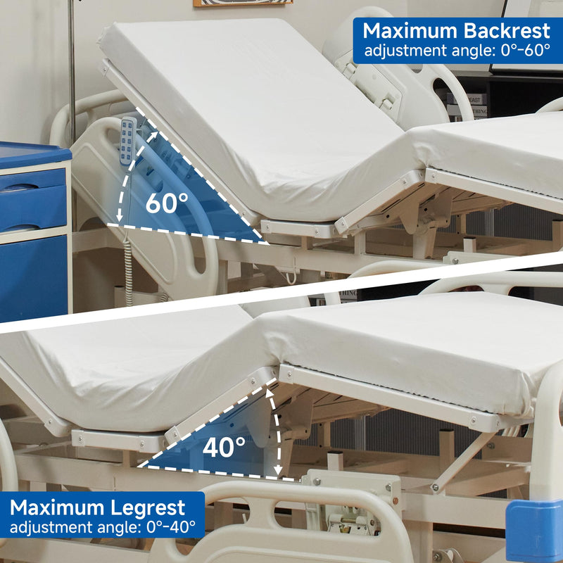 Real Relax Premium 3 Function Full Electric Hospital Bed (with Mattress & IV Pole), Premium Medical Hospital Beds, with Locking Casters, Motor.