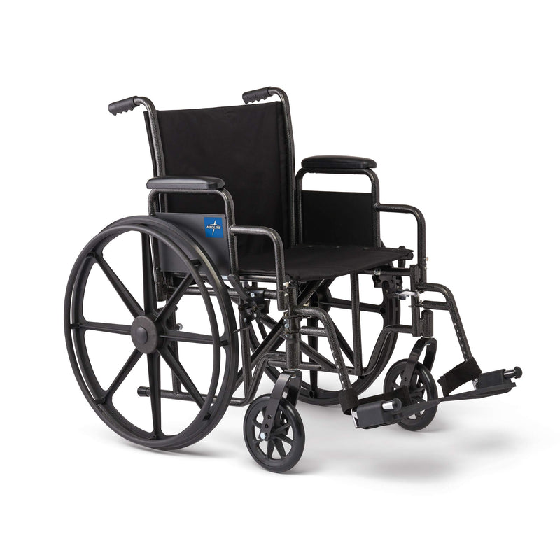 Medline Comfortable Folding Wheelchair with Swing-Back Desk-Length Arms and Swing-Away Footrests, 20”W x 16”D Seat