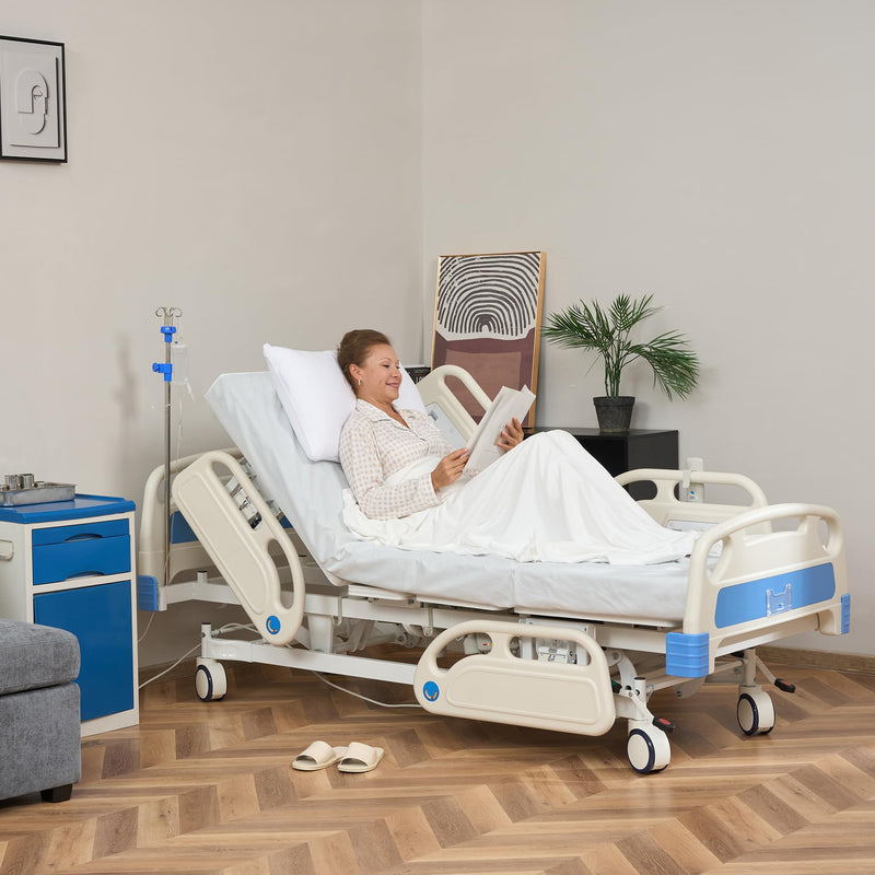 Real Relax Premium 3 Function Full Electric Hospital Bed (with Mattress & IV Pole), Premium Medical Hospital Beds, with Locking Casters, Motor.