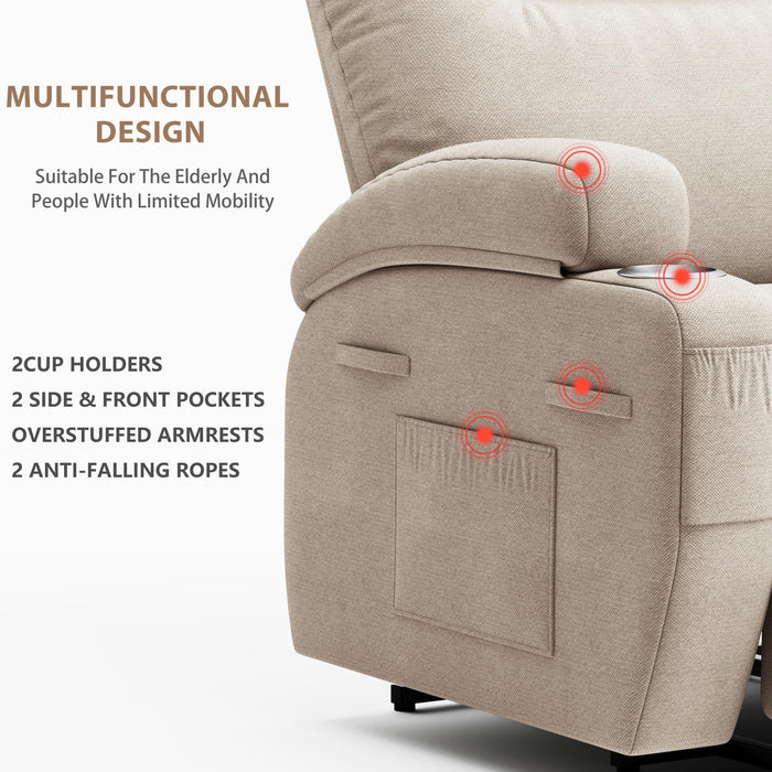 Flamaker Power Lift Recliner Chair with Massage Ergonomic Recliner Chair for Elderly People, Single Sofa with Cup Holders, Side Pockets